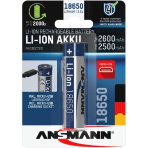 Ansmann Li-Ion Akku 18650 2600 mAh mit Micro-USB Ladebuchse
