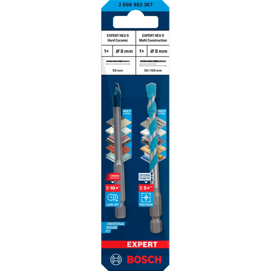 Bosch Expert HEX-9 HardCeramic + HEX-9 MultiConstruction Bohrer-Satz