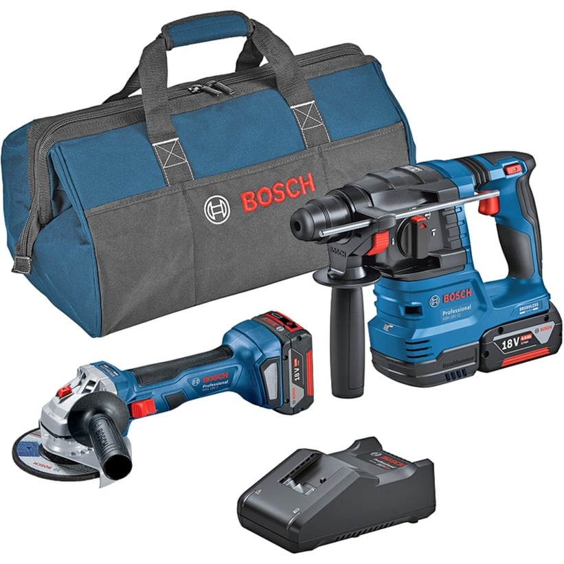 Bosch Kombi-Set Akku-Winkelschleifer GWS 18V-7 + Akku-Bohrhammer GBH 18V-22