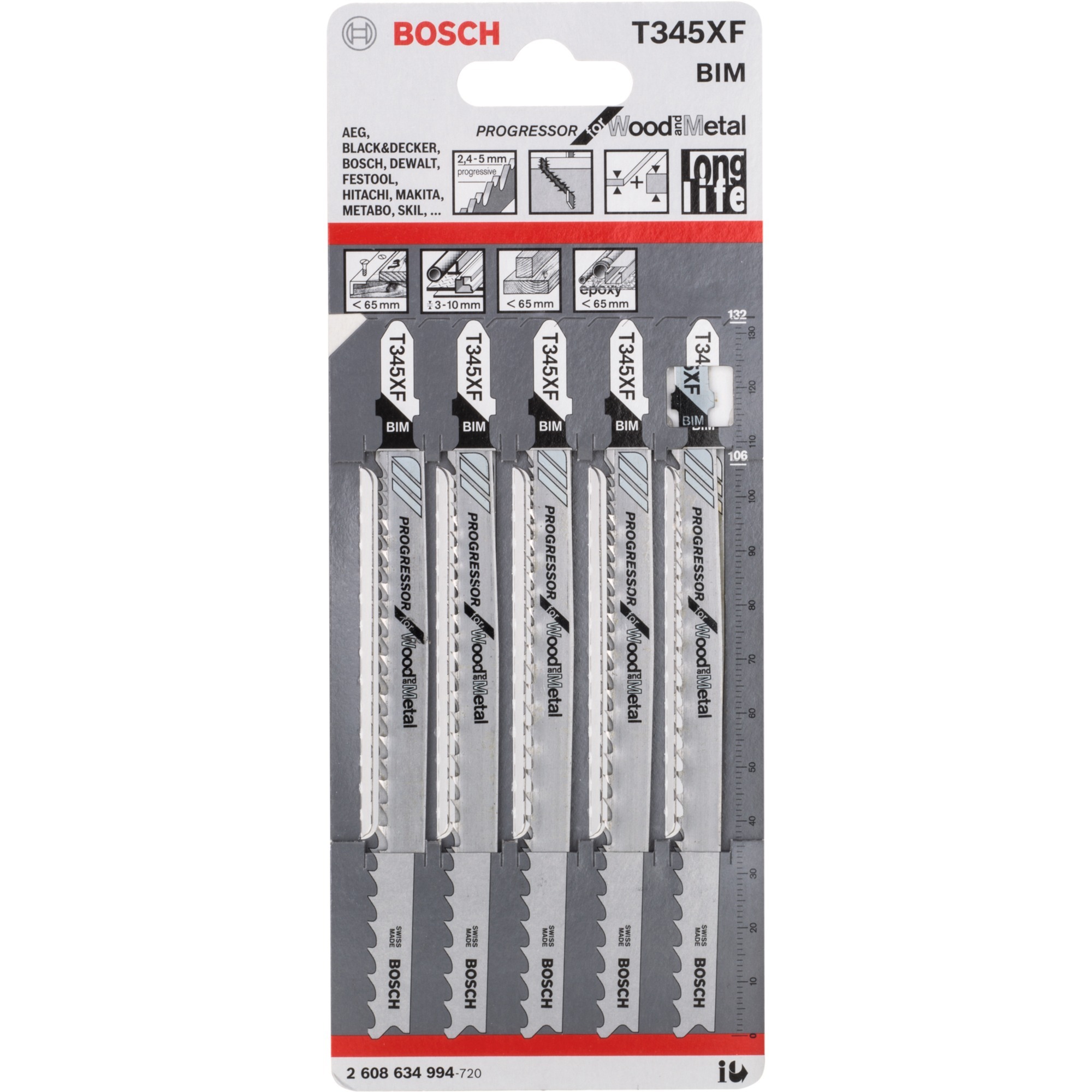 Bosch Stichsägeblatt T 345 XF Progressor for Wood and Metal