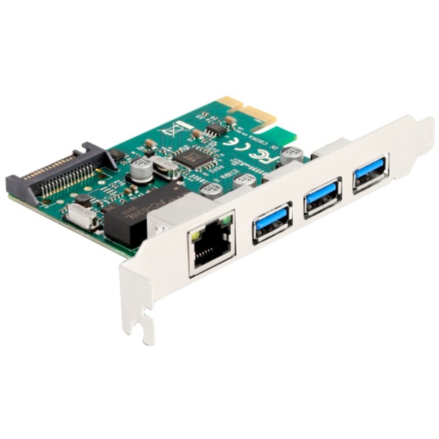 Delock PCI Express x1 Karte zu 3 x USB 5 Gbps Typ-A Buchse + 1 x Gigabit LAN