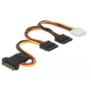 Delock SATA 15 Pin Stecker > 3 x SATA Buchse + 1 x 4 Pin Buchse 20 cm (PCB)