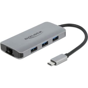 Delock USB 3.2 Gen 1 Hub mit 4 Ports und Gigabit LAN und PD