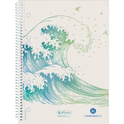 Herlitz Spiralblock A5 GREENline 70 Blatt kariert Motiv Welle