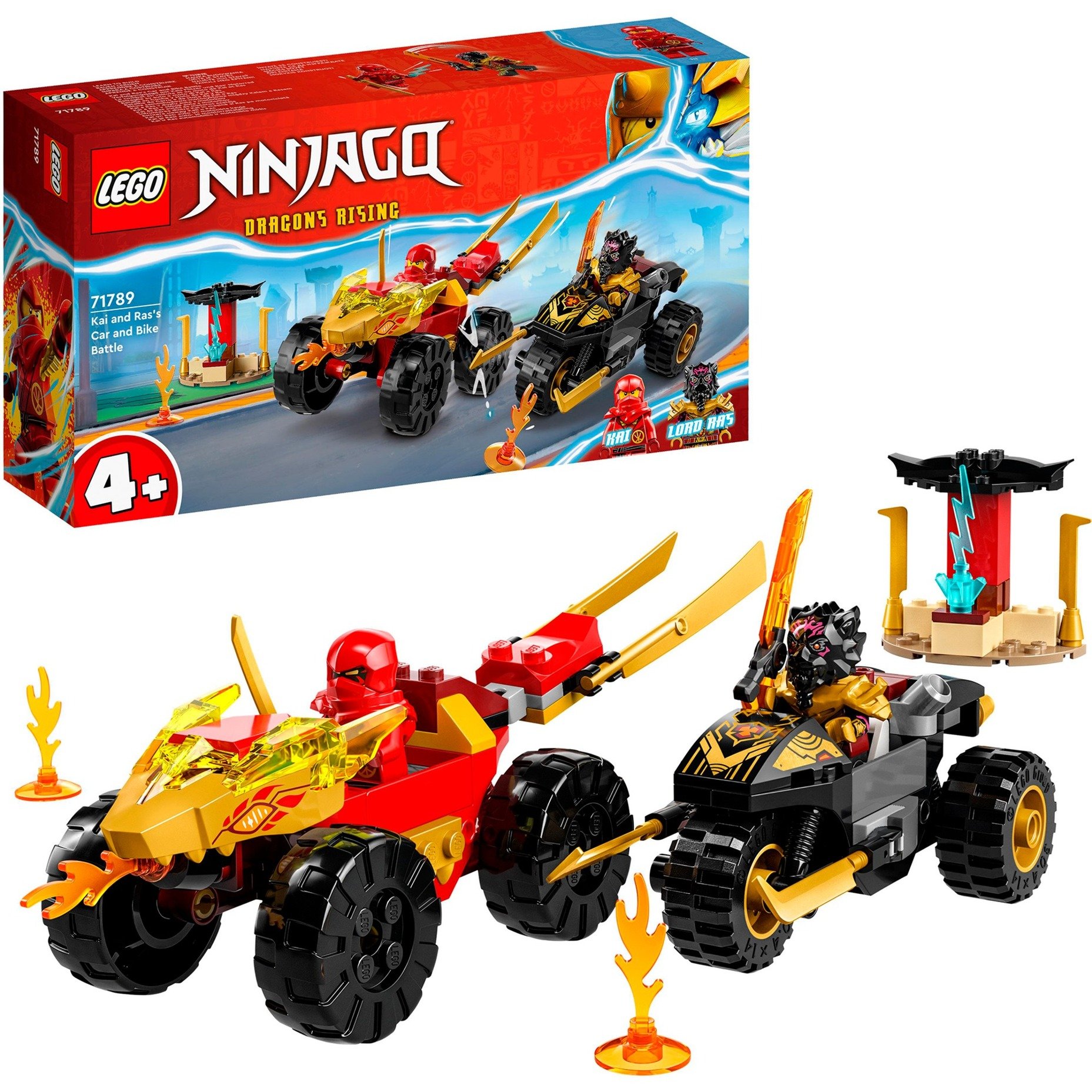 Lego 71789 Ninjago Verfolgungsjagd mit Kais Flitzer und Ras'' Motorrad