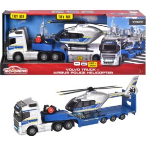 Majorette Volvo Polizei-Transporter FH-16 LKW mit Auflieger und Airbus Hubschrauber