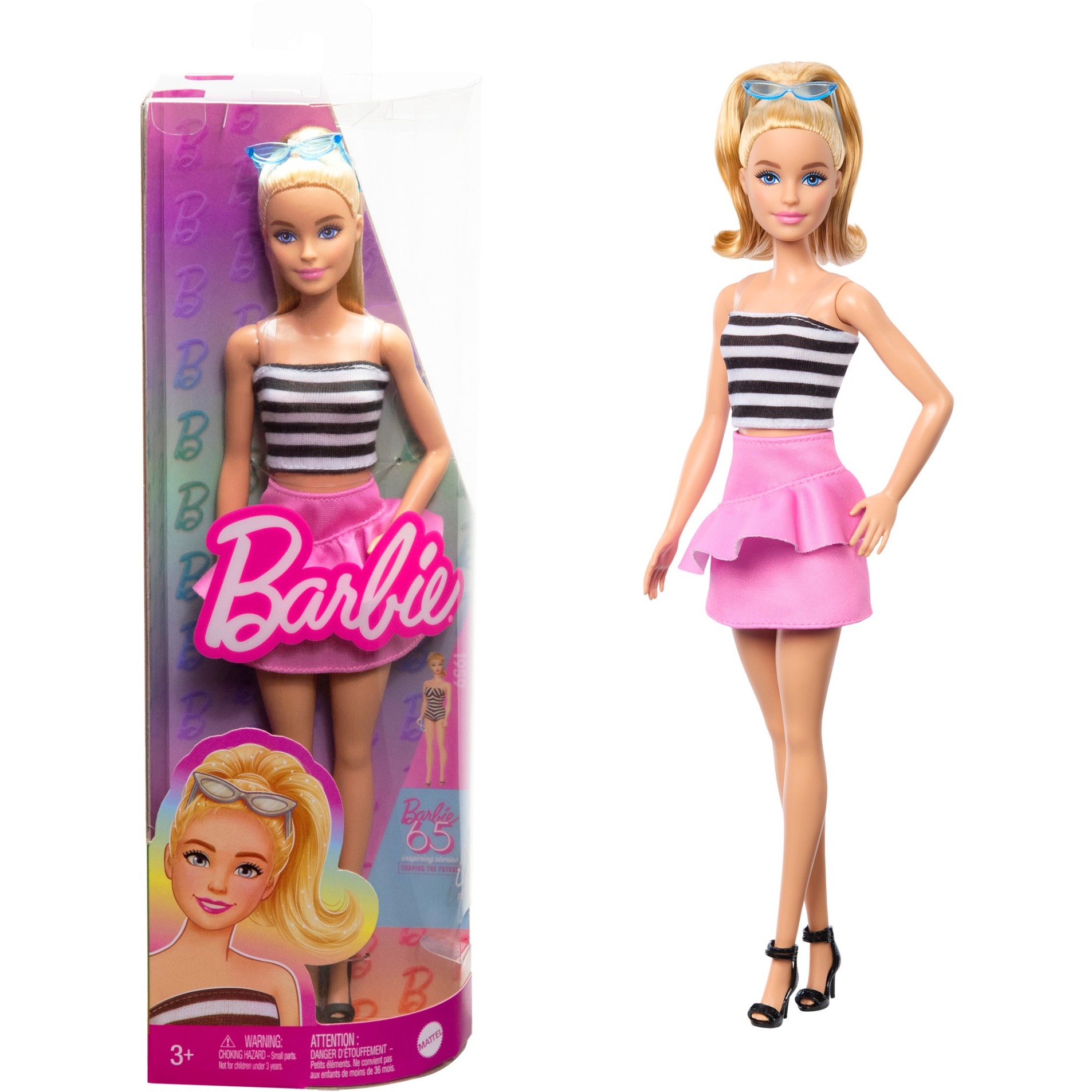 Mattel Barbie Fashionistas-Puppe mit schwarz-weißem Oberteil und pinkem Rock