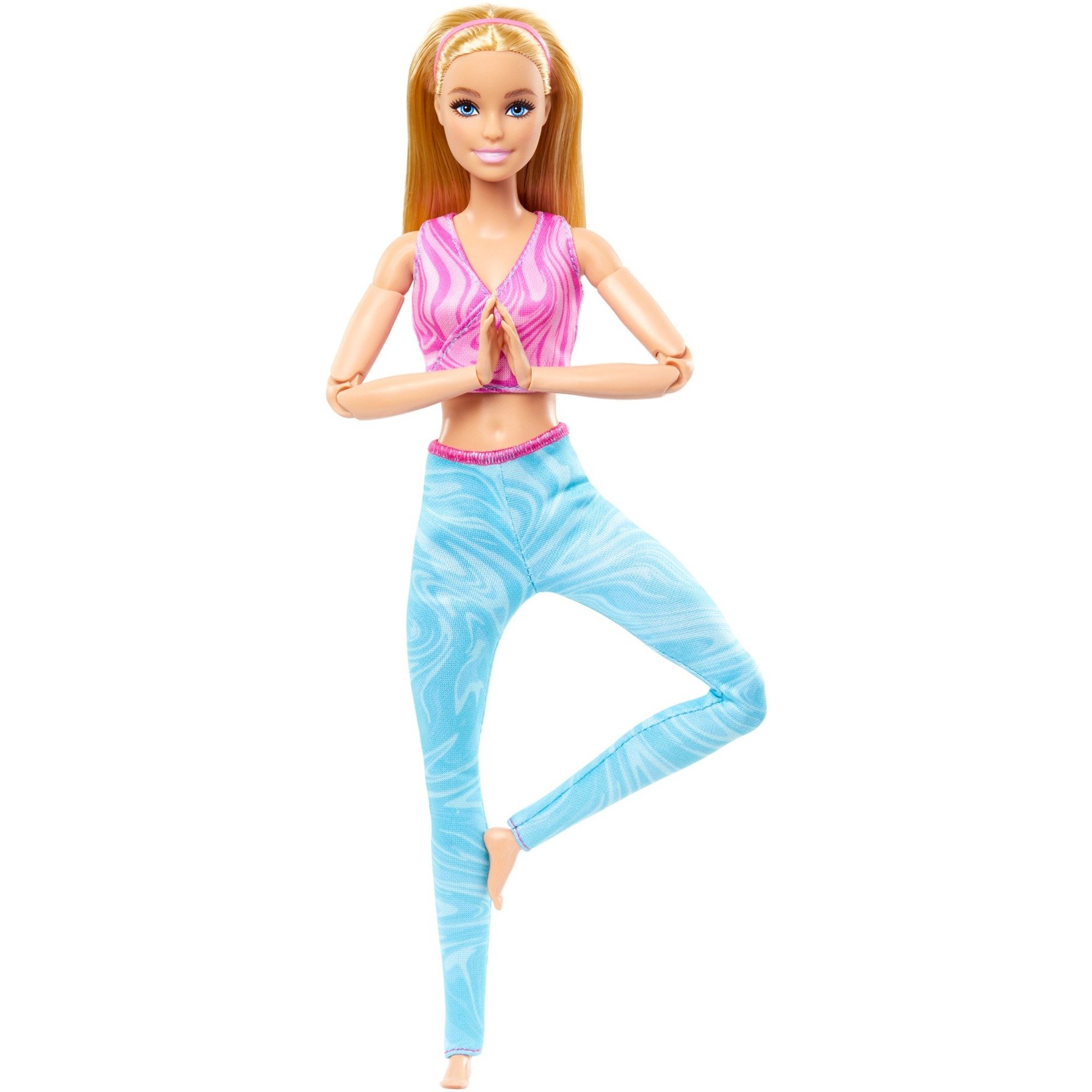 Mattel Barbie Made to Move mit pinken Sportoberteil und blauer Yogahose