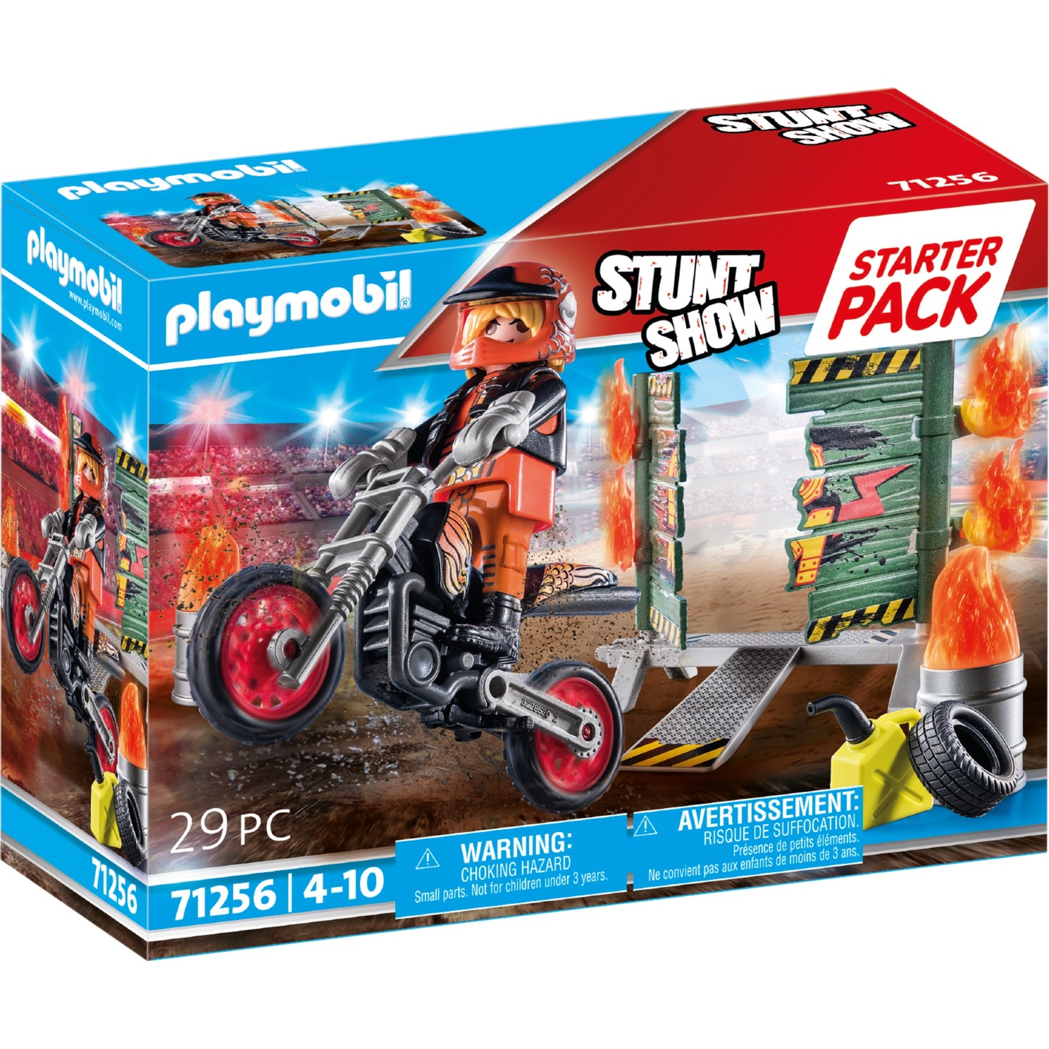 PLAYMOBIL 71256 Stuntshow Starter Pack Stuntshow Motorrad mit Feuerwand