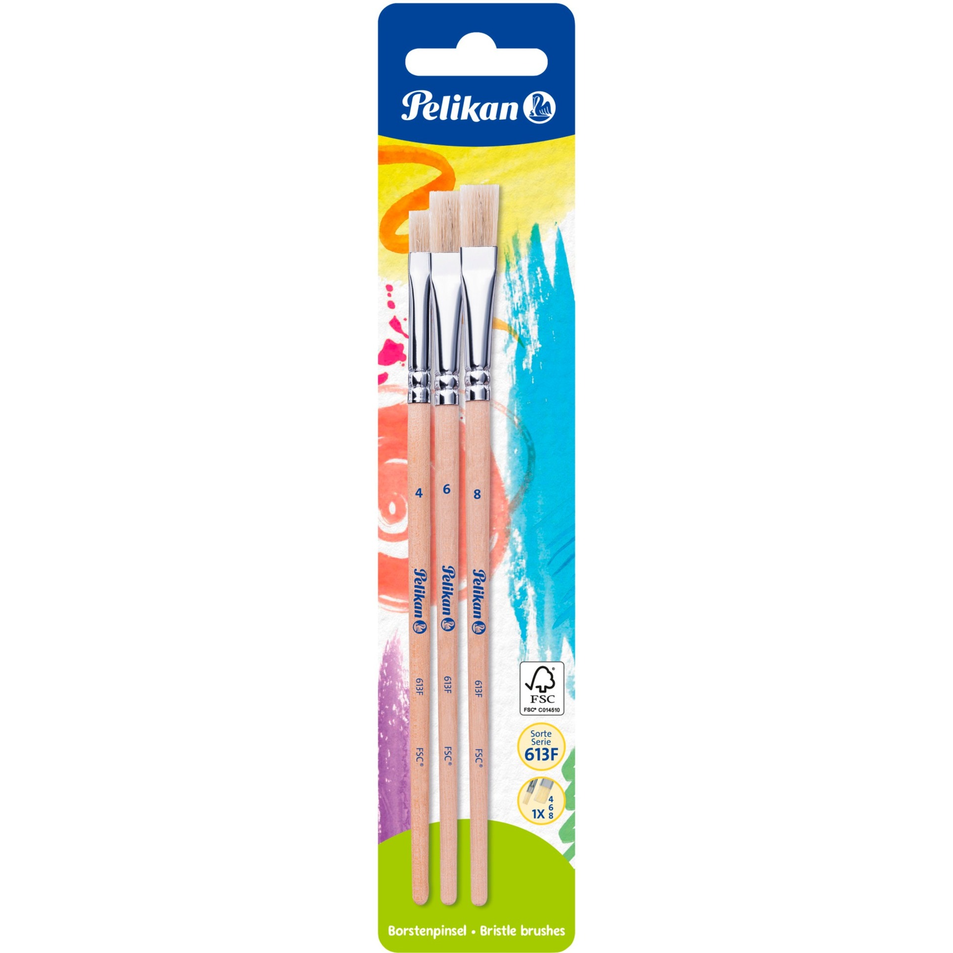 Pelikan Borstenpinsel Blister mit 3 Pinseln