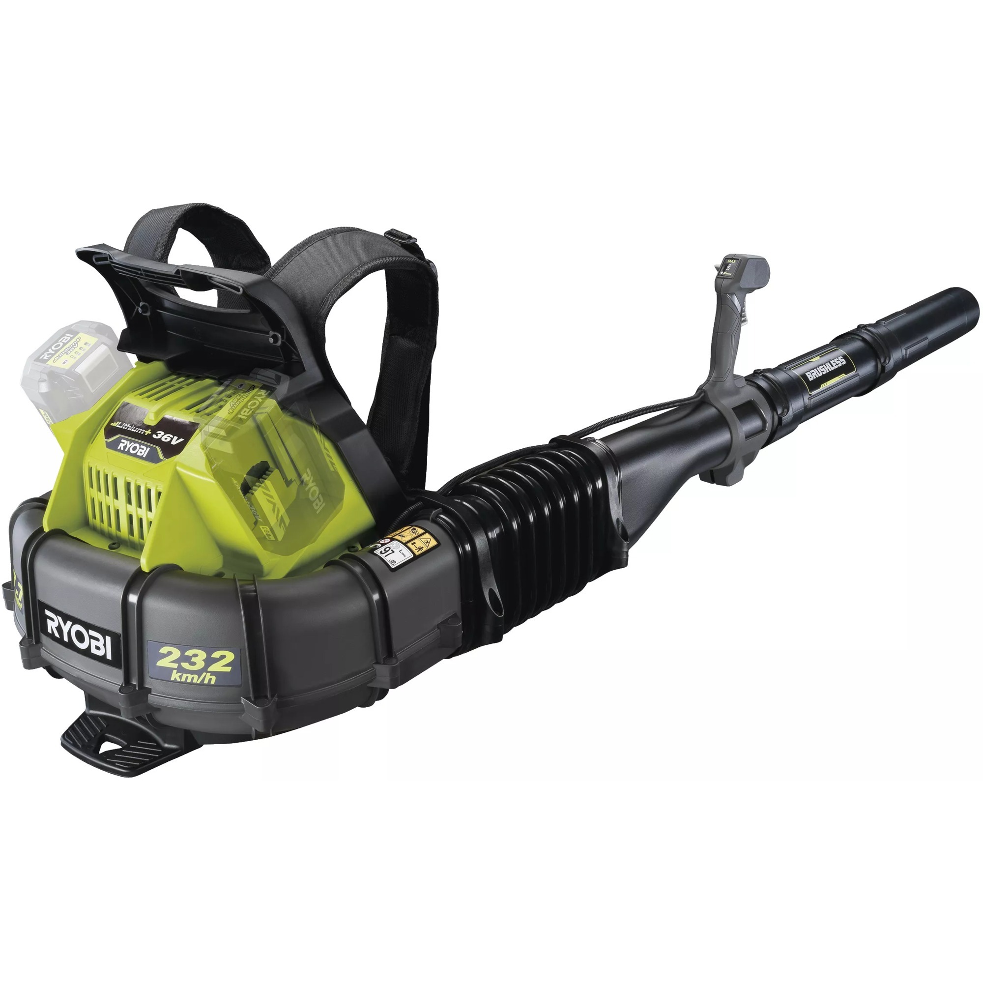 Ryobi MAX POWER Akku-Laubgebläse RY36BPXA-0 mit Tragegeschirr