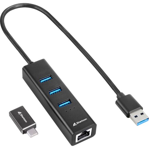Sharkoon 3-Port USB 3.2 Gen 1 Alu Hub + Ethernet
