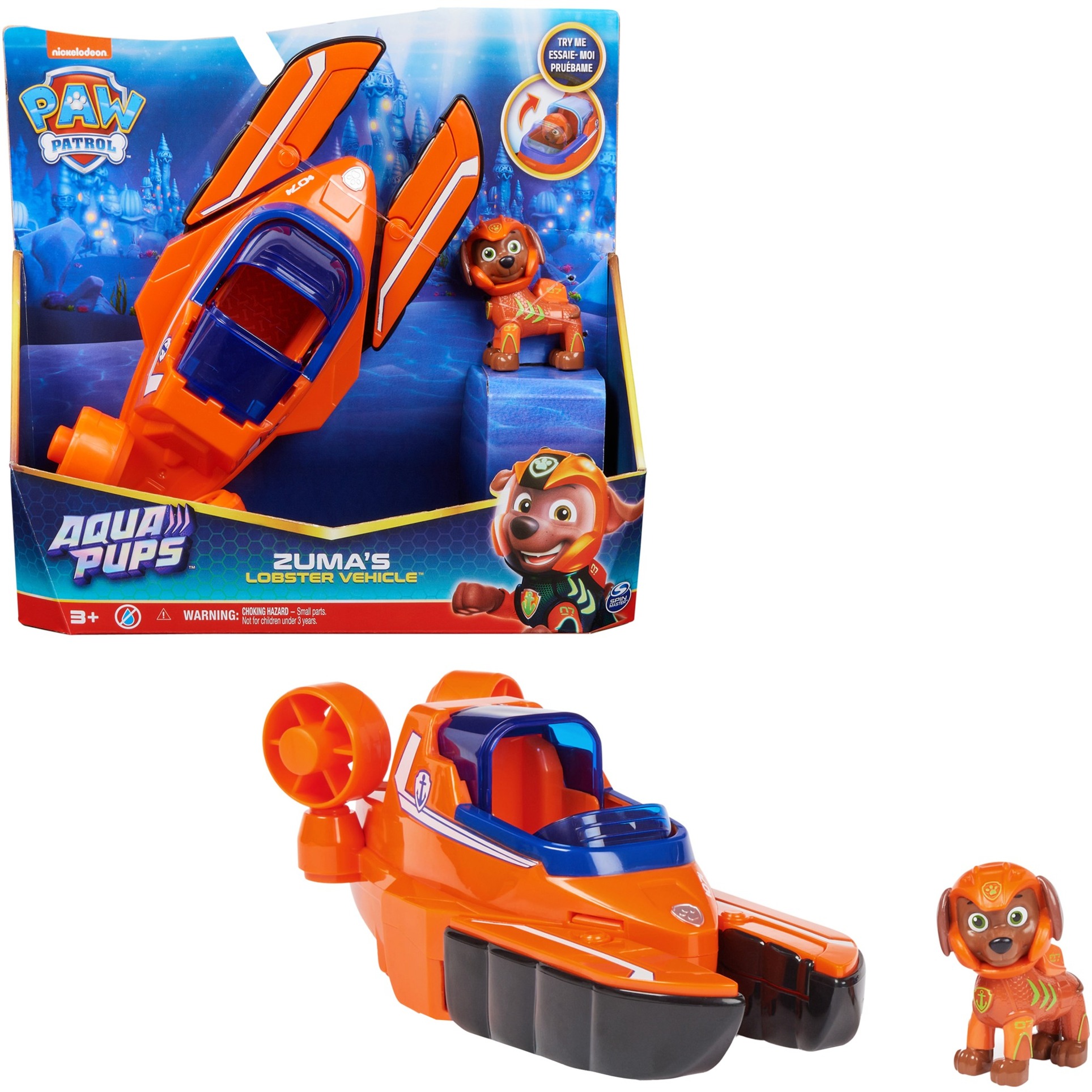 Spin Master Paw Patrol Aqua Pups - Basis Fahrzeug im Hummer-Design mit Zuma-Welpenfigur