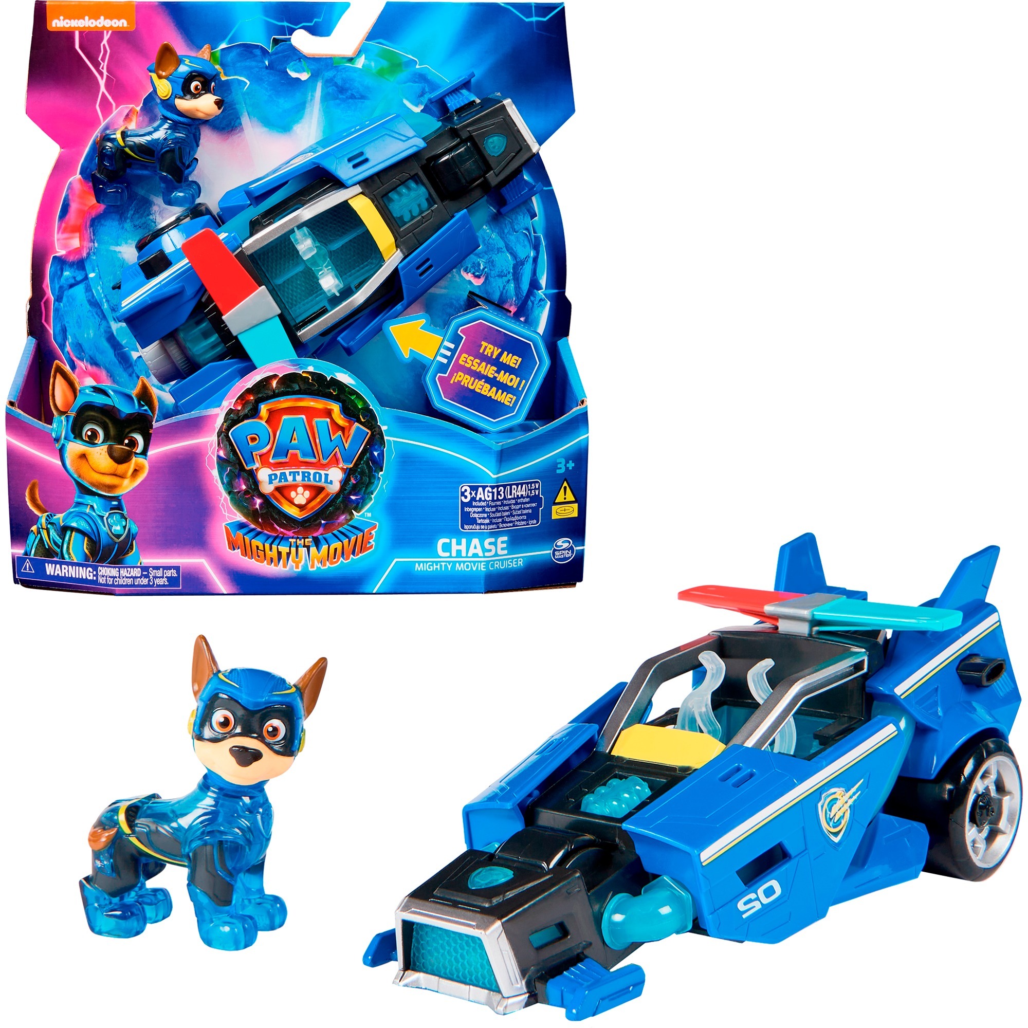 Spin Master Paw Patrol Mighty Kinofilm - Basis Fahrzeug von Chase mit Welpenfigur