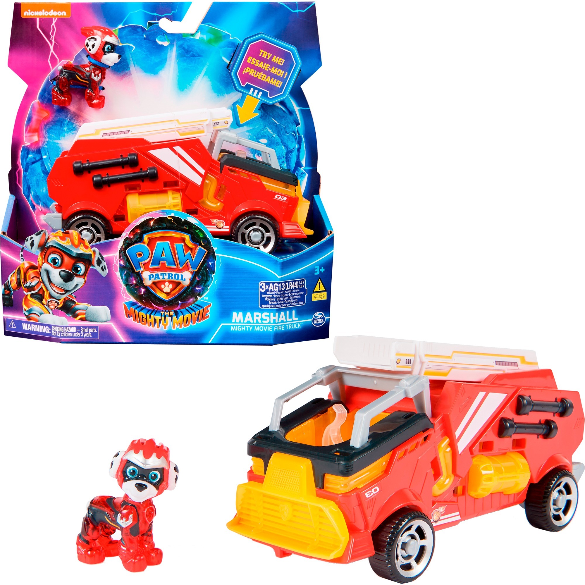 Spin Master Paw Patrol Mighty Kinofilm - Basis Fahrzeug von Marshall mit Welpenfigur