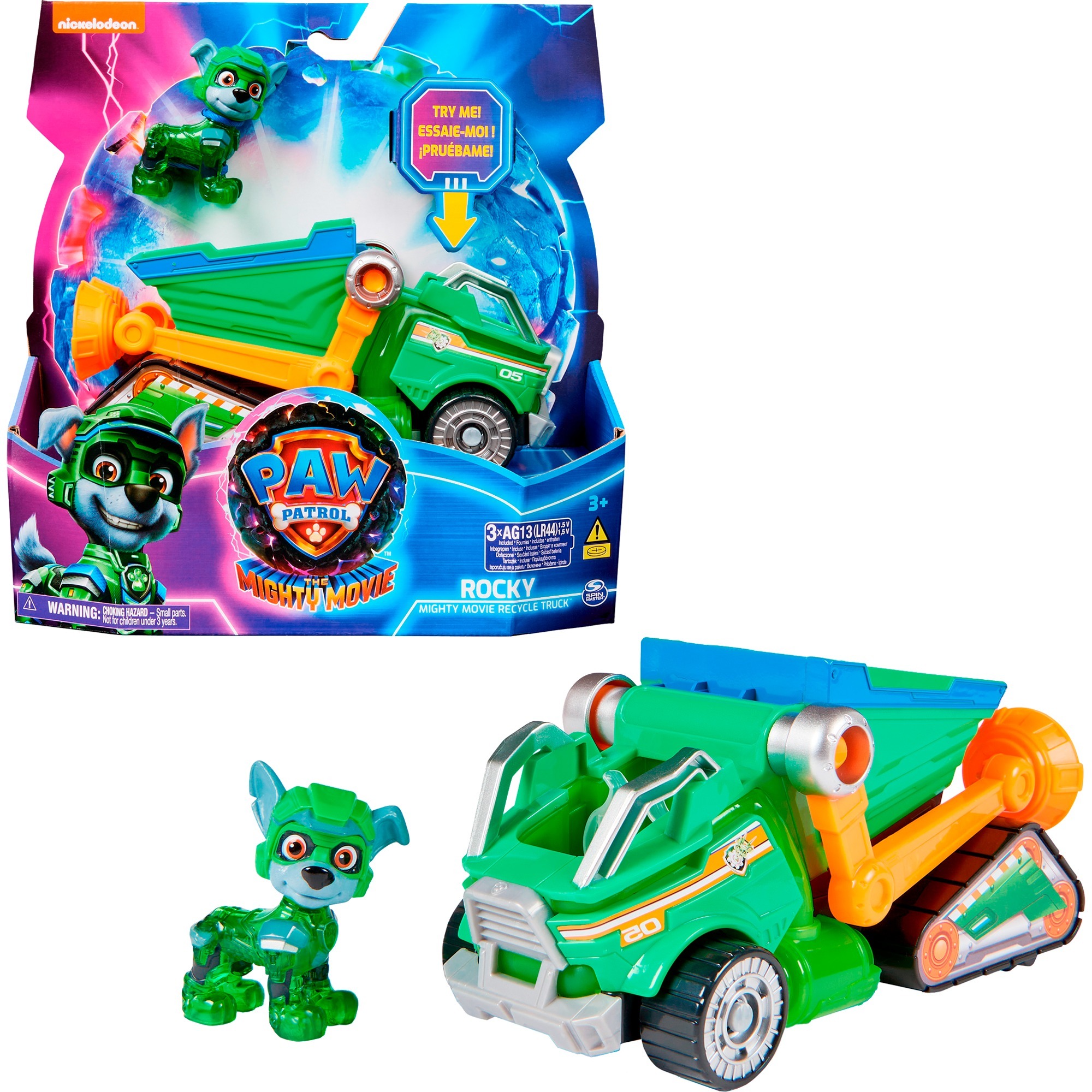 Spin Master Paw Patrol Mighty Kinofilm - Basis Fahrzeug von Rocky mit Welpenfigur