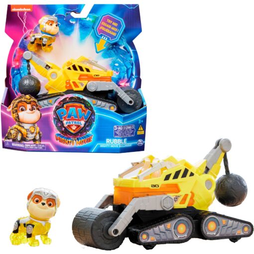 Spin Master Paw Patrol Mighty Kinofilm - Basis Fahrzeug von Rubble mit Welpenfigur