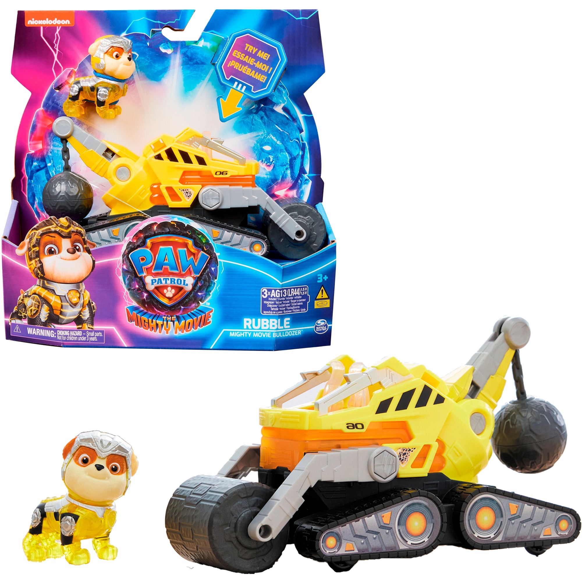 Spin Master Paw Patrol Mighty Kinofilm - Basis Fahrzeug von Rubble mit Welpenfigur