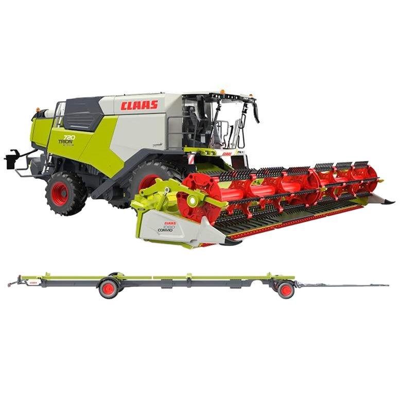 Wiking Claas Trion 720 Montana Convio 1080 und Transportwagen