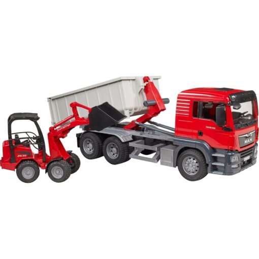 Bruder MAN TGS LKW mit Abrollcontainer und Schäffer Hoflader